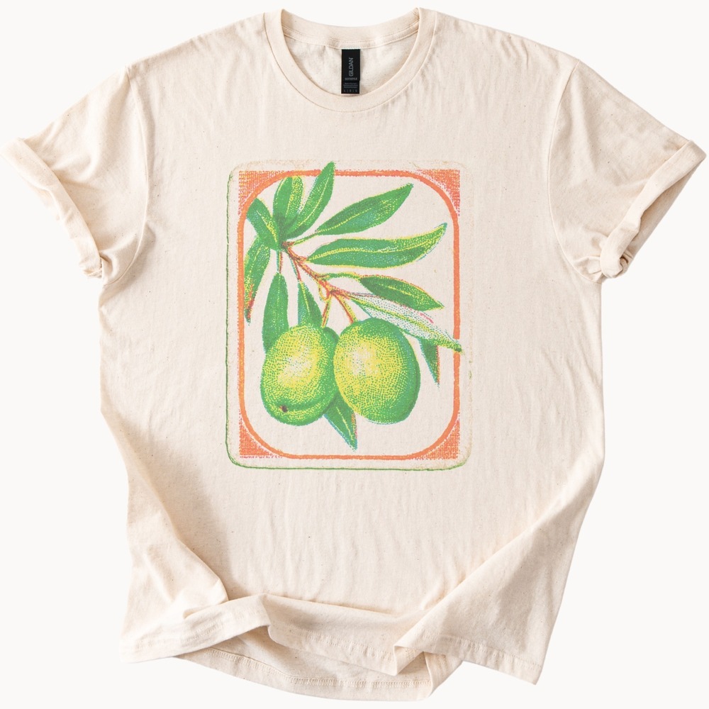 Botanical Branch Graphic Tee Vintage Fruit Leaves Natural